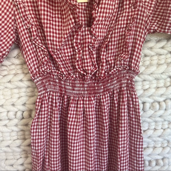 Short sleeve red gingham tiered maxi dress - Picture 4 of 7